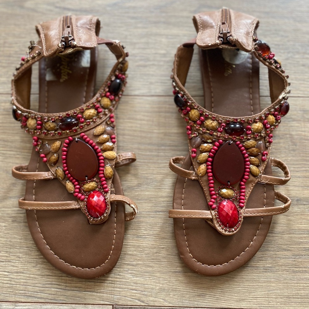 PAPRIKA BEADED EMBELLISHED SANDALS